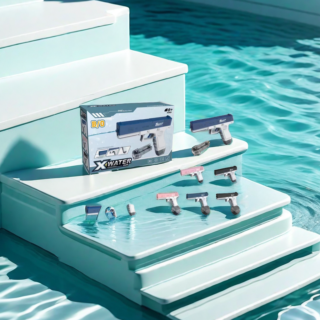 The water gun for children's summer outdoor use features dual magazines for water shooting and charging, with a charging function for 6 to 7 meters