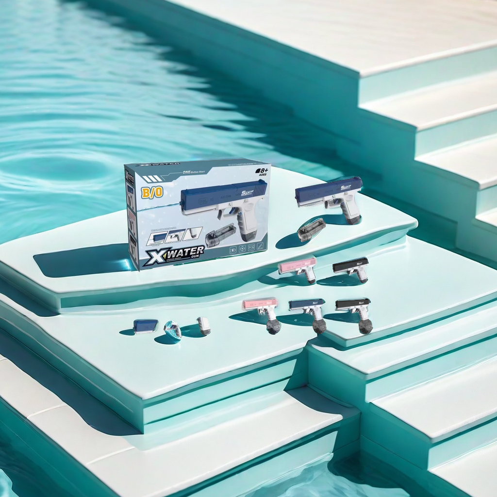 The water gun for children's summer outdoor use features dual magazines for water shooting and charging, with a charging function for 6 to 7 meters Specification image