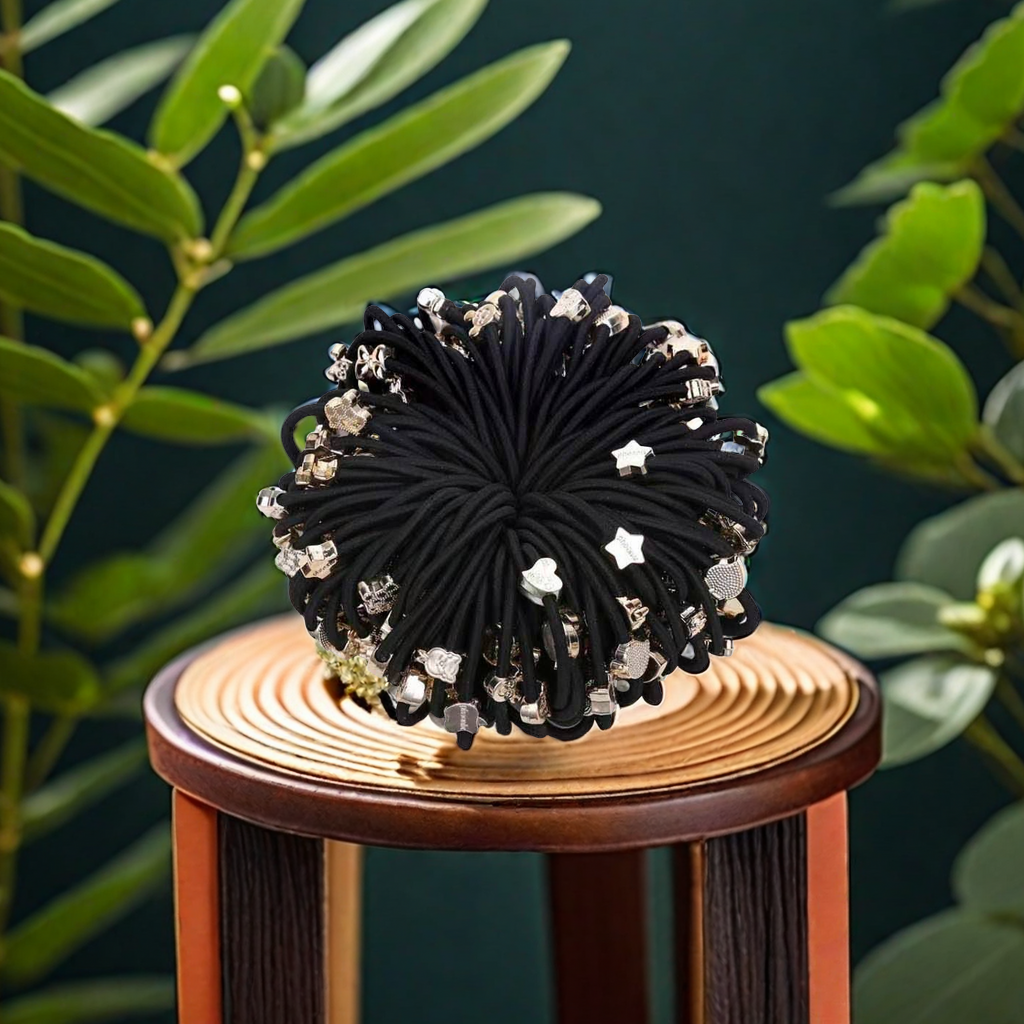 Simple black, high-elasticity and durable hair tie band, high ponytail, sturdy hair band, cartoon accessory, hair tie, hair band and hair tie integrated design