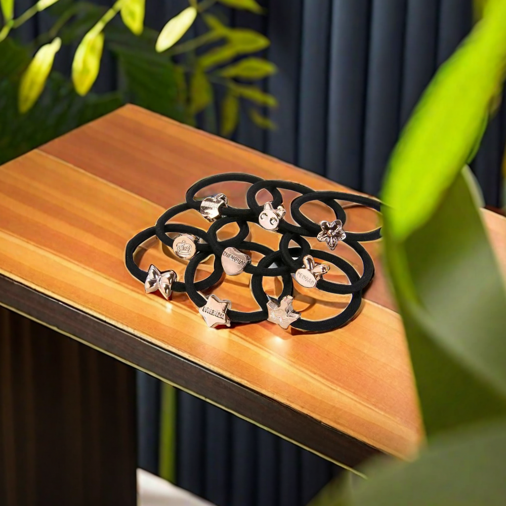 Simple black, high-elasticity and durable hair tie band, high ponytail, sturdy hair band, cartoon accessory, hair tie, hair band and hair tie integrated design details Picture