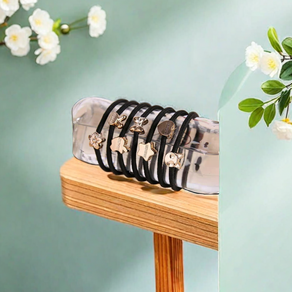 Simple black, high-elasticity and durable hair tie band, high ponytail, sturdy hair band, cartoon accessory, hair tie, hair band and hair tie integrated design Specification image