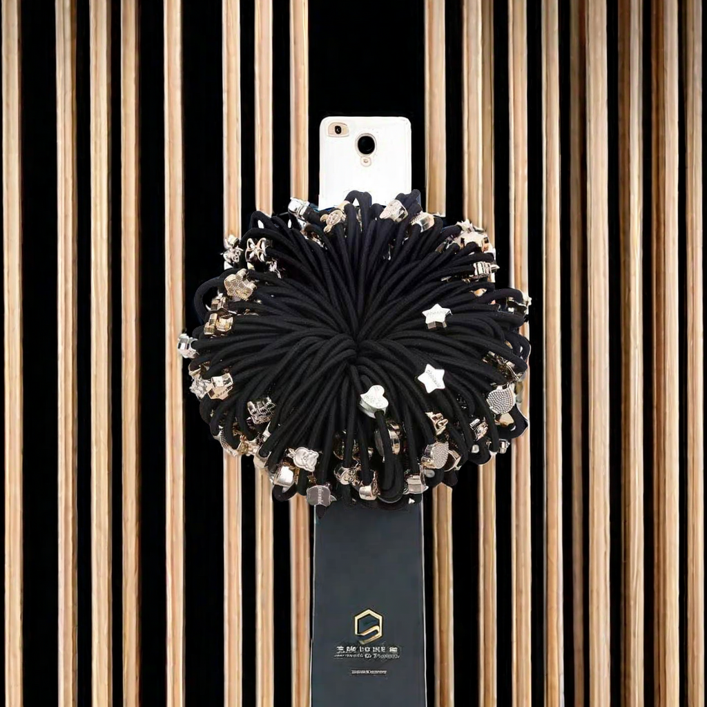 Simple black, high-elasticity and durable hair tie band, high ponytail, sturdy hair band, cartoon accessory, hair tie, hair band and hair tie integrated design Item Picture