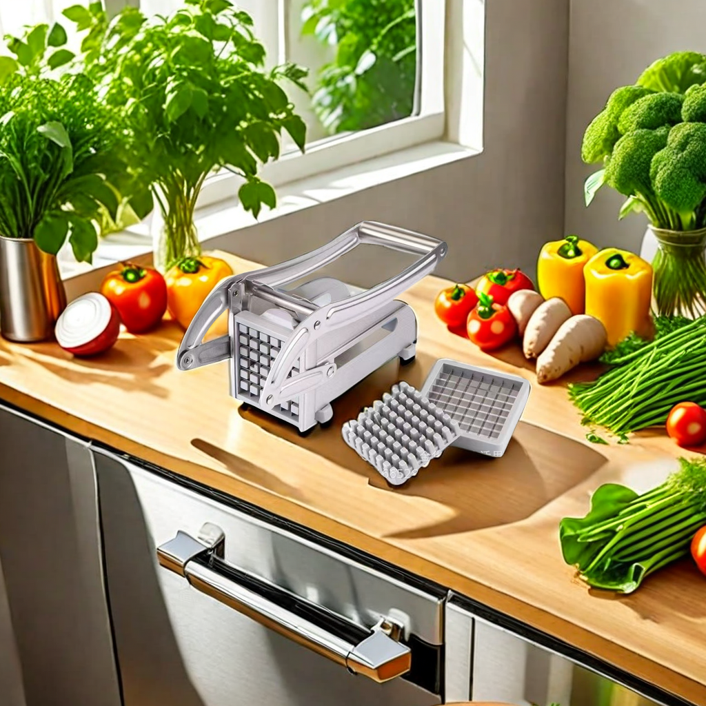 The best-selling cross-border kitchen household potato cutter, a stainless steel multi-functional potato and cucumber cutter, comes with a free staples details Picture