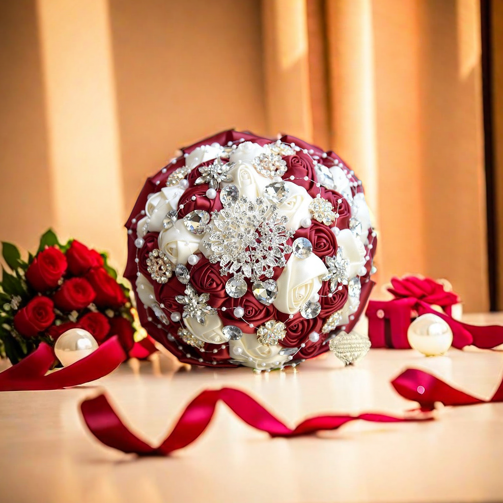 1314 types of bridal bouquets, special for wedding celebrations, pearl, water diamond, ribbon and rose, handcrafted, factory direct sales, customizable, Only Love Specification image