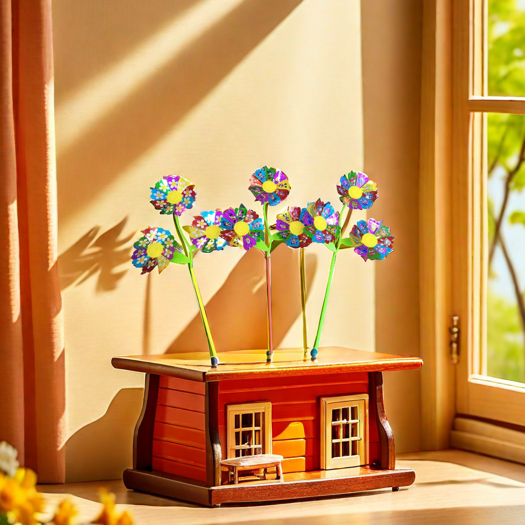 Wooden-handled windmills, small windmills, windmill stools, windmill toys, rotating windmills, children's outdoor game decorations for the New Year detail image 1