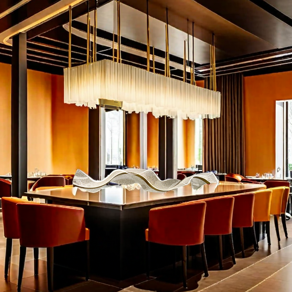 The popular 5258 light luxury ribbon creative pendant lamp, modern silk wavy long strip dining room pendant lamp, bar table lamp, dining room pendant lamp, exquisite decorative lighting fixtures details Picture