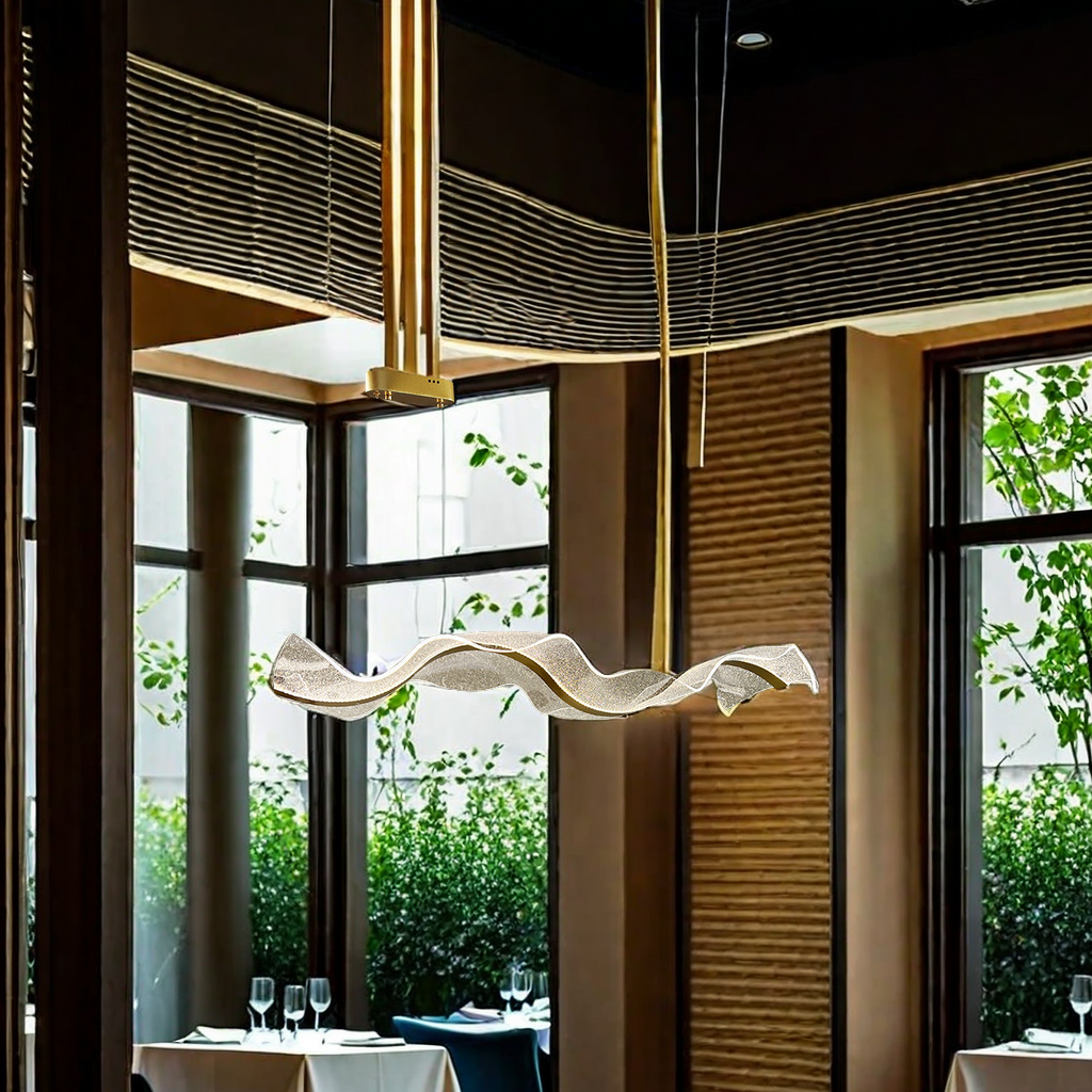 The popular 5258 light luxury ribbon creative pendant lamp, modern silk wavy long strip dining room pendant lamp, bar table lamp, dining room pendant lamp, exquisite decorative lighting fixtures Specification image