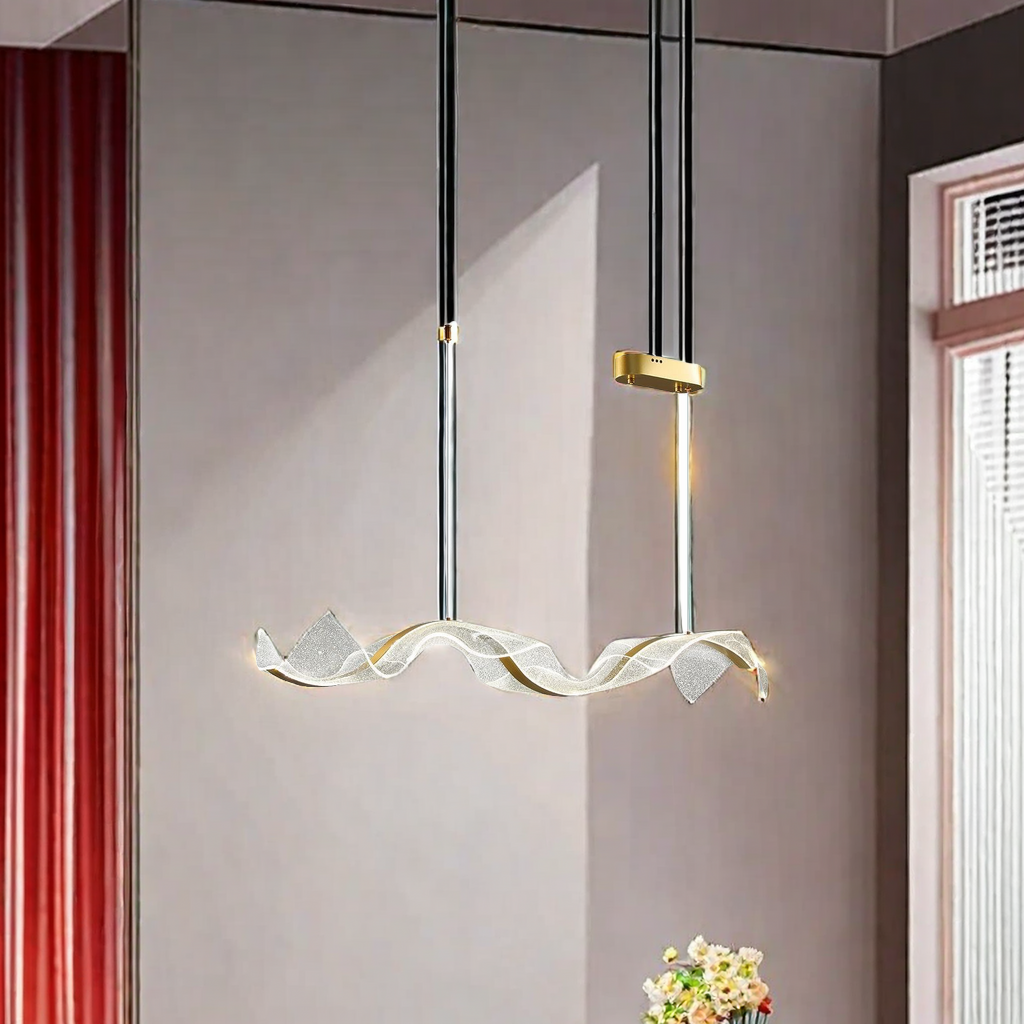 The popular 5258 light luxury ribbon creative pendant lamp, modern silk wavy long strip dining room pendant lamp, bar table lamp, dining room pendant lamp, exquisite decorative lighting fixtures Item Picture