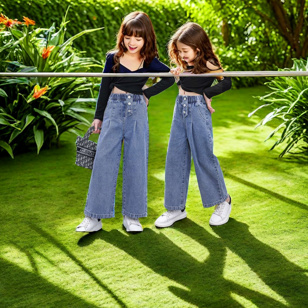 2024 New Spring And Autumn Girls Loose Wide-Leg Jeans Long Leg Pants Big Children Children Wear Pants Summer New Girls Jeans details Picture
