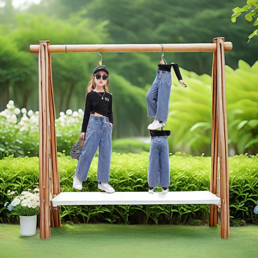 2024 New Spring And Autumn Girls Loose Wide-Leg Jeans Long Leg Pants Big Children Children Wear Pants Summer New Girls Jeans Specification drawing