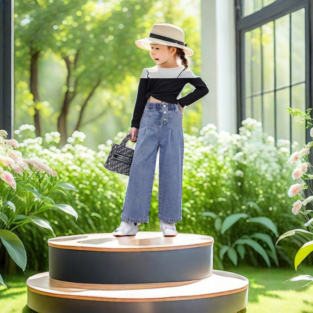 2024 New Spring And Autumn Girls Loose Wide-Leg Jeans Long Leg Pants Big Children Children Wear Pants Summer New Girls Jeans Item Picture