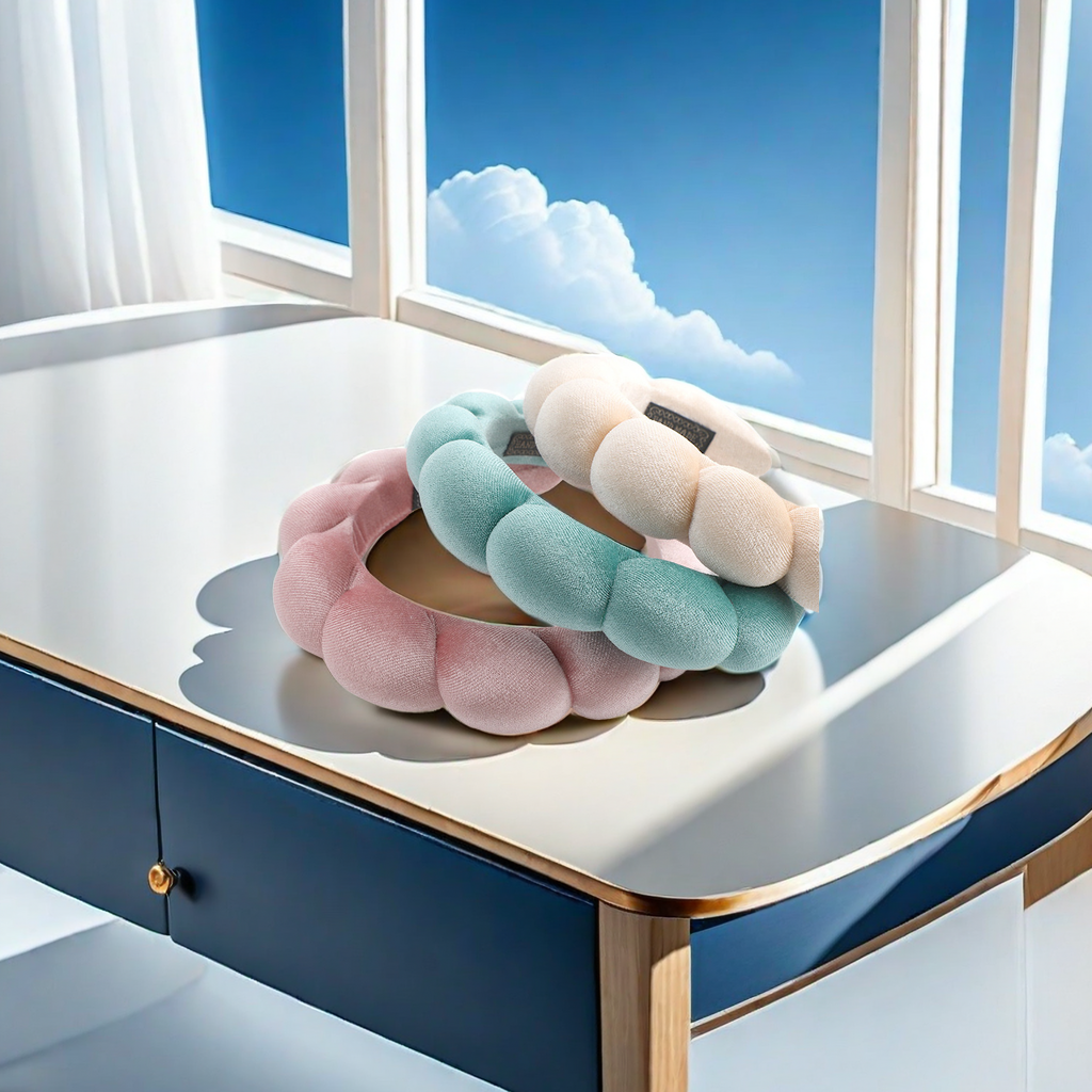 跨境亚马逊麻花云朵海绵发箍高颅顶丝绒女生化妆卸妆洗脸头箍可爱 