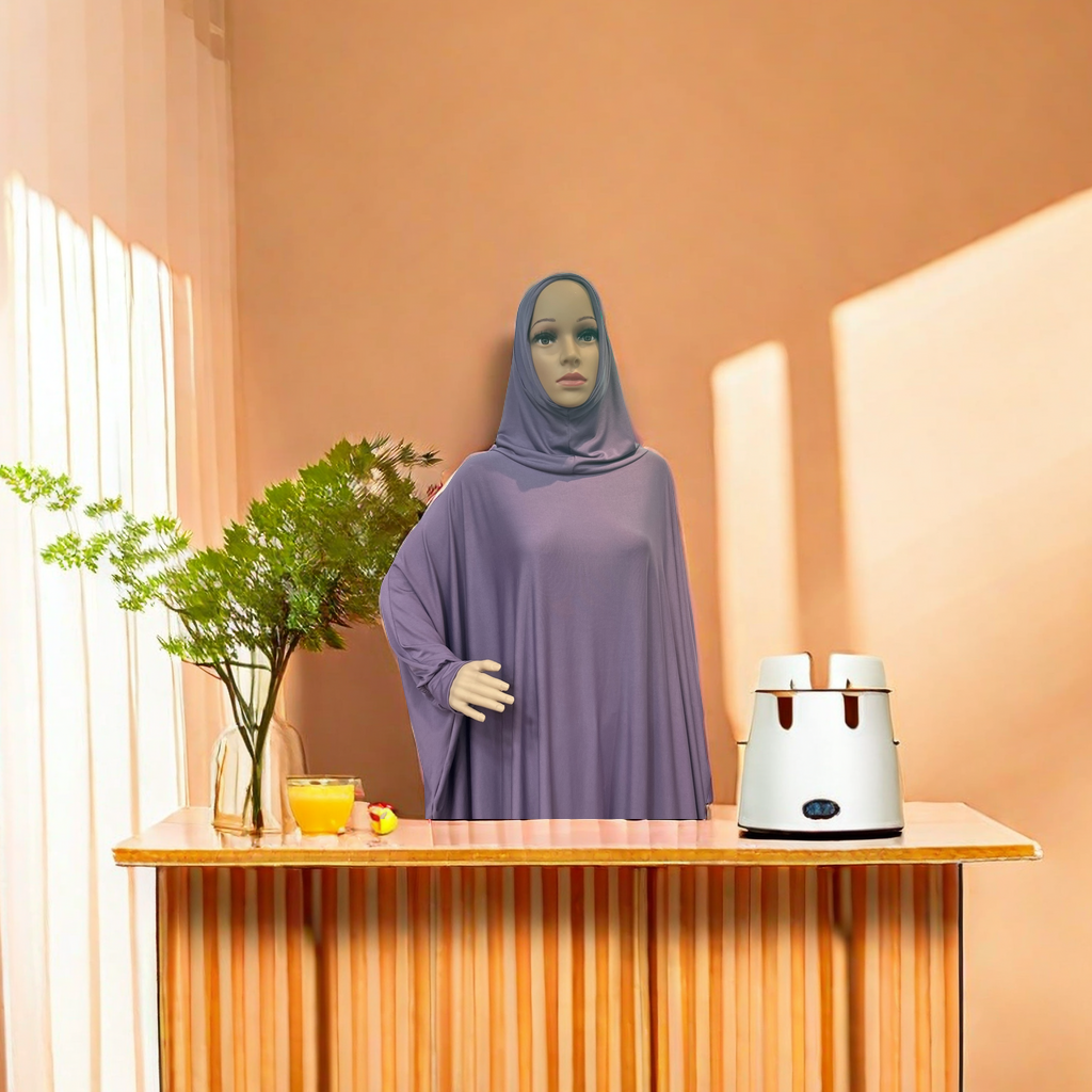 A new style of Middle Eastern-style women's solid-color hooded long gown, short-sleeved Muslin, Korean-style long gown, comfortable and breathable T-shirt is now available Specification image