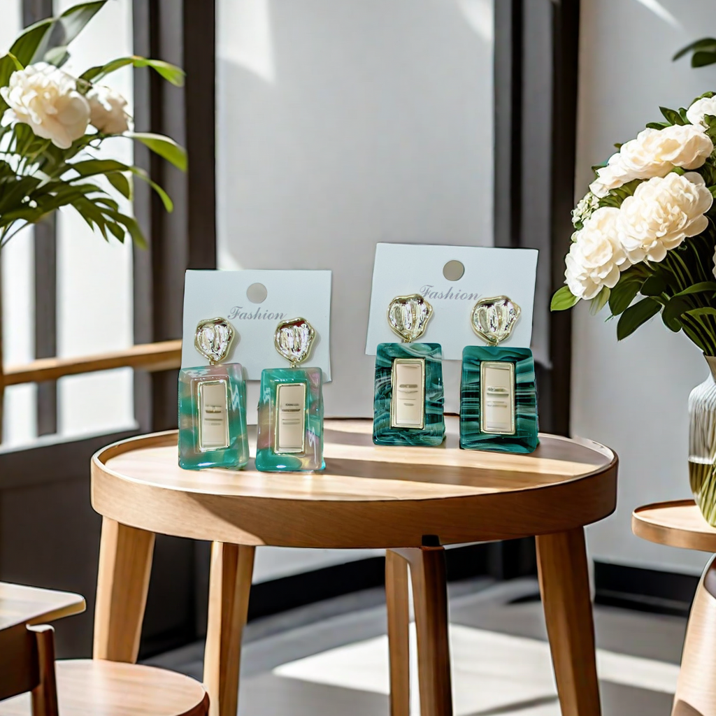 Heart-shaped resin lollipop ear clip earrings, small leaf jewelry, vase design, girl's head jewelry, sweet and cute style