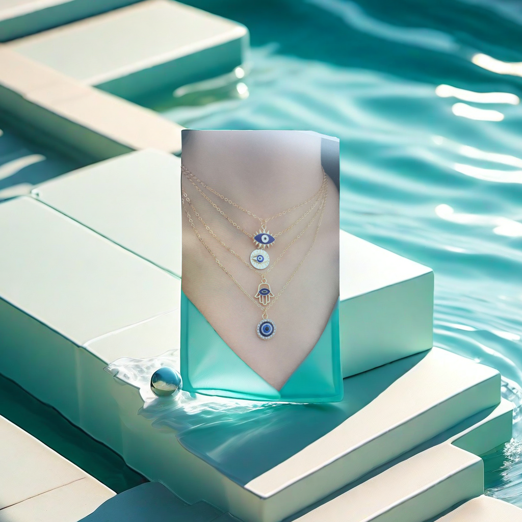 恶魔的眼睛男士波西米亚串珠手链项链套装 黄金手镯光版时尚配饰 手链手镯两用款 个性潮流饰品