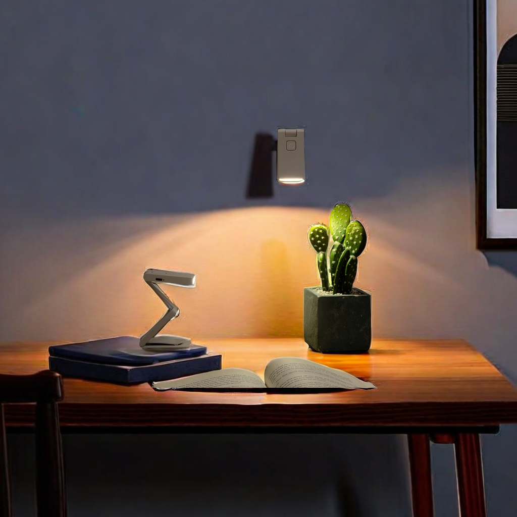Creative gift 5273 Mini desk lamp, foldable reading clip lamp, stepless dimming with three color temperature Settings, night light, energy-saving and durable reading lamp details Picture