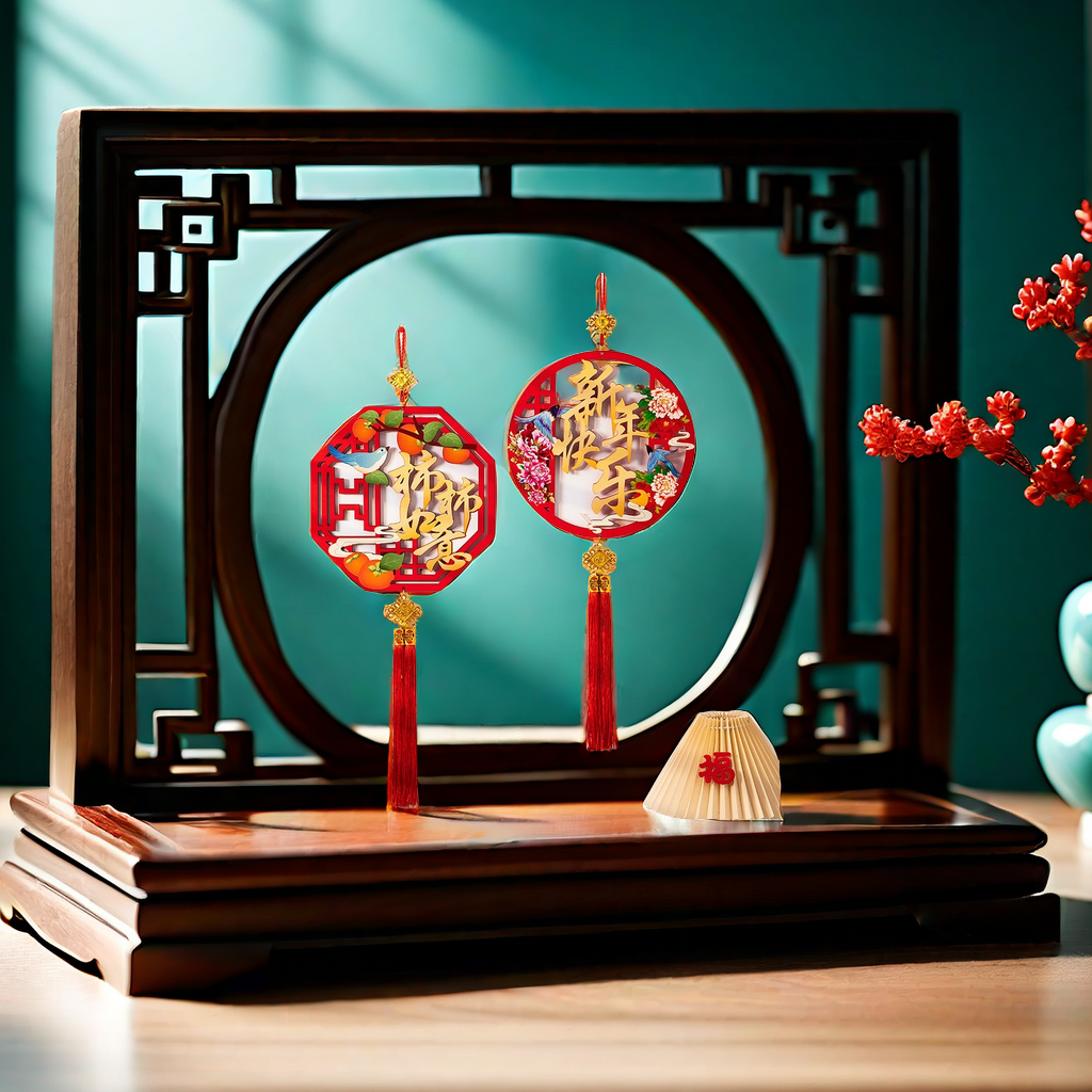 Festive wooden decorative items for the Spring Festival, window decorations, "Fu" characters, door ornaments, and home decorations to welcome the New Year joyfully Specification image