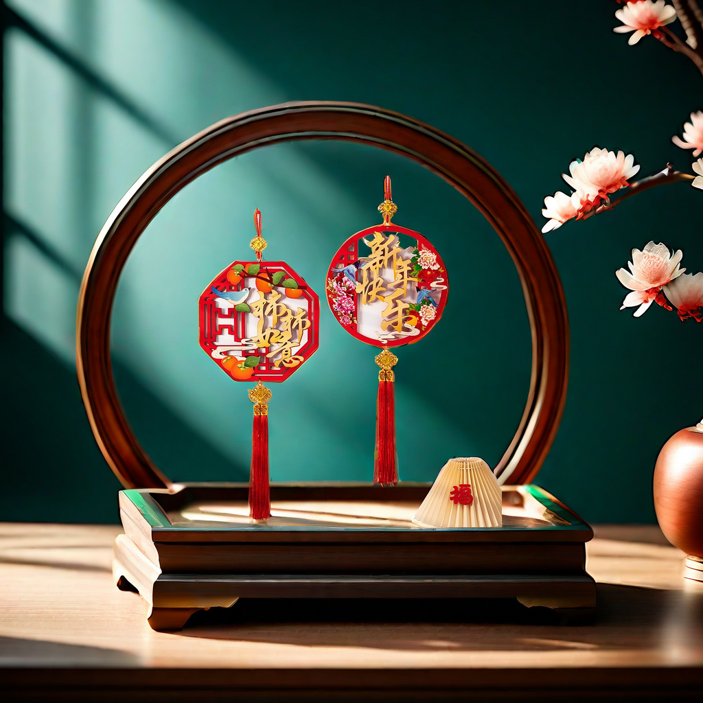 Festive wooden decorative items for the Spring Festival, window decorations, "Fu" characters, door ornaments, and home decorations to welcome the New Year joyfully Application Scenario