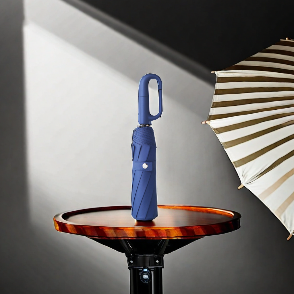 环扣自动伞 三折防晒防紫外线晴雨伞 黑胶遮阳伞 商务礼品伞 男女通用折叠伞 白底实物图