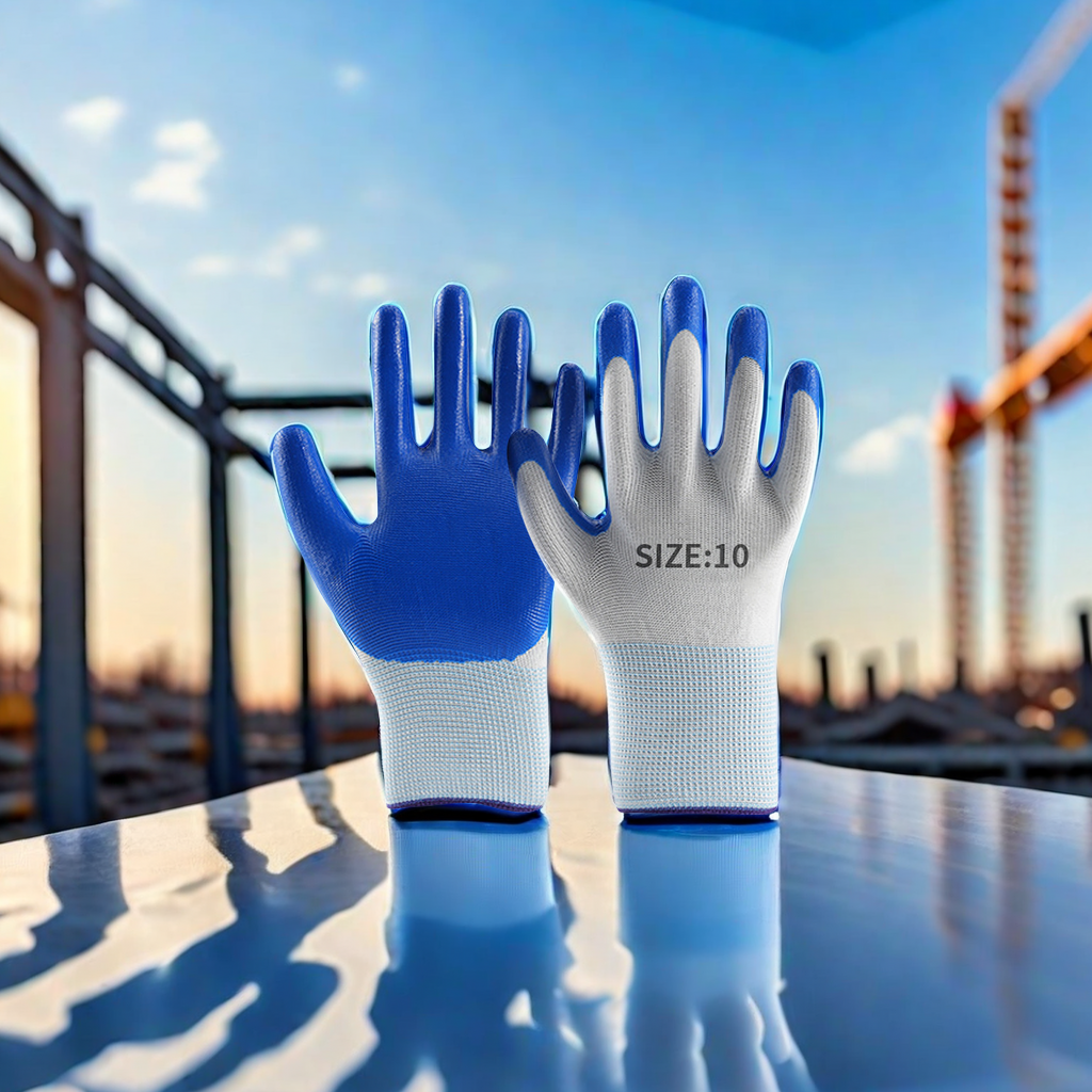 劳保手套/乳胶手套/一次性手套/丁晴胶手套/线手套棉纱白底实物图