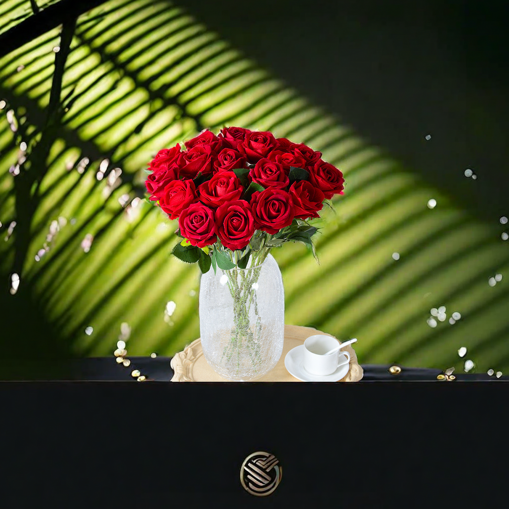 Valentine's Day decoration 1340 single artificial rose velvet rose waterfall flower wall home wedding decoration artificial flower high-end artificial flower art details Picture