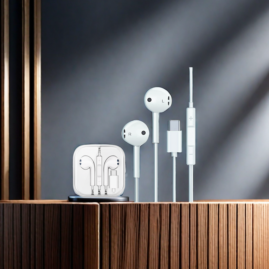 The Type-C in-ear Bluetooth headphones dedicated to iphone 15, Android round hole wired flat-head headphones, wired iPhone headphones, clear sound quality, comfortable to wear details Picture