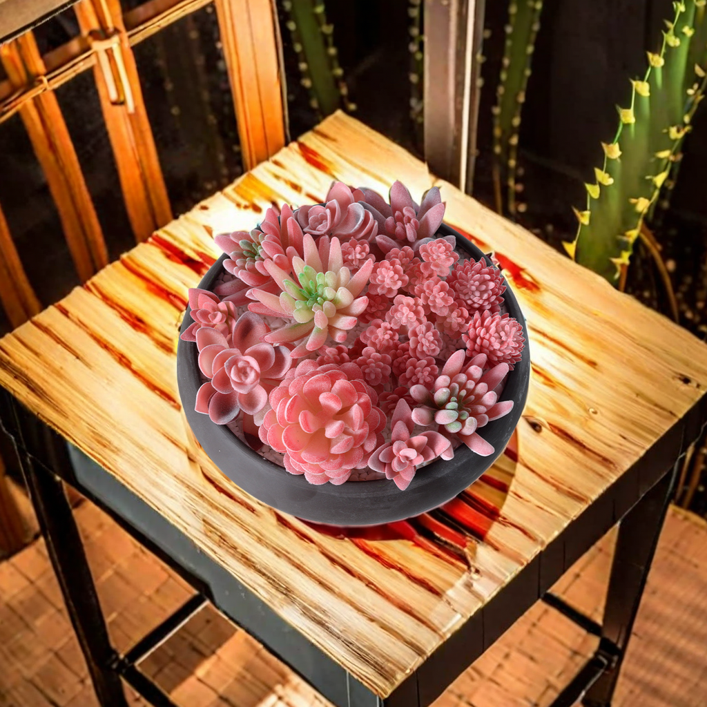 红色系植绒仿真多肉植物绿植 1342 家居装饰迷你摆件组合 盆栽盆景人造植物 美化生活空间