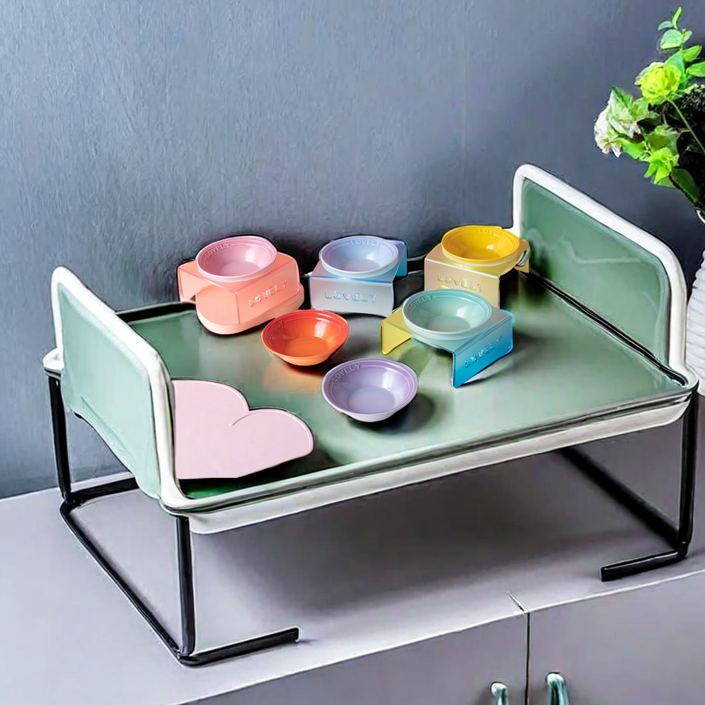 酷彩盘北欧风陶瓷宠物碗 多色可选猫狗食盆水碗 亚克力架设计 宠物用品精选 功夫茶具风格