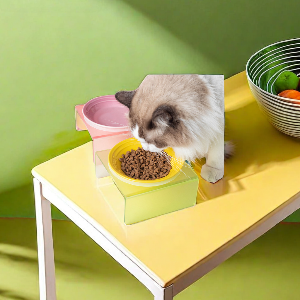 Cool color plate, Nordic-style ceramic pet bowl, multiple colors to choose from, cat and dog food bowl, water bowl, acrylic stand design, selected pet supplies, Kung Fu tea set style details Picture