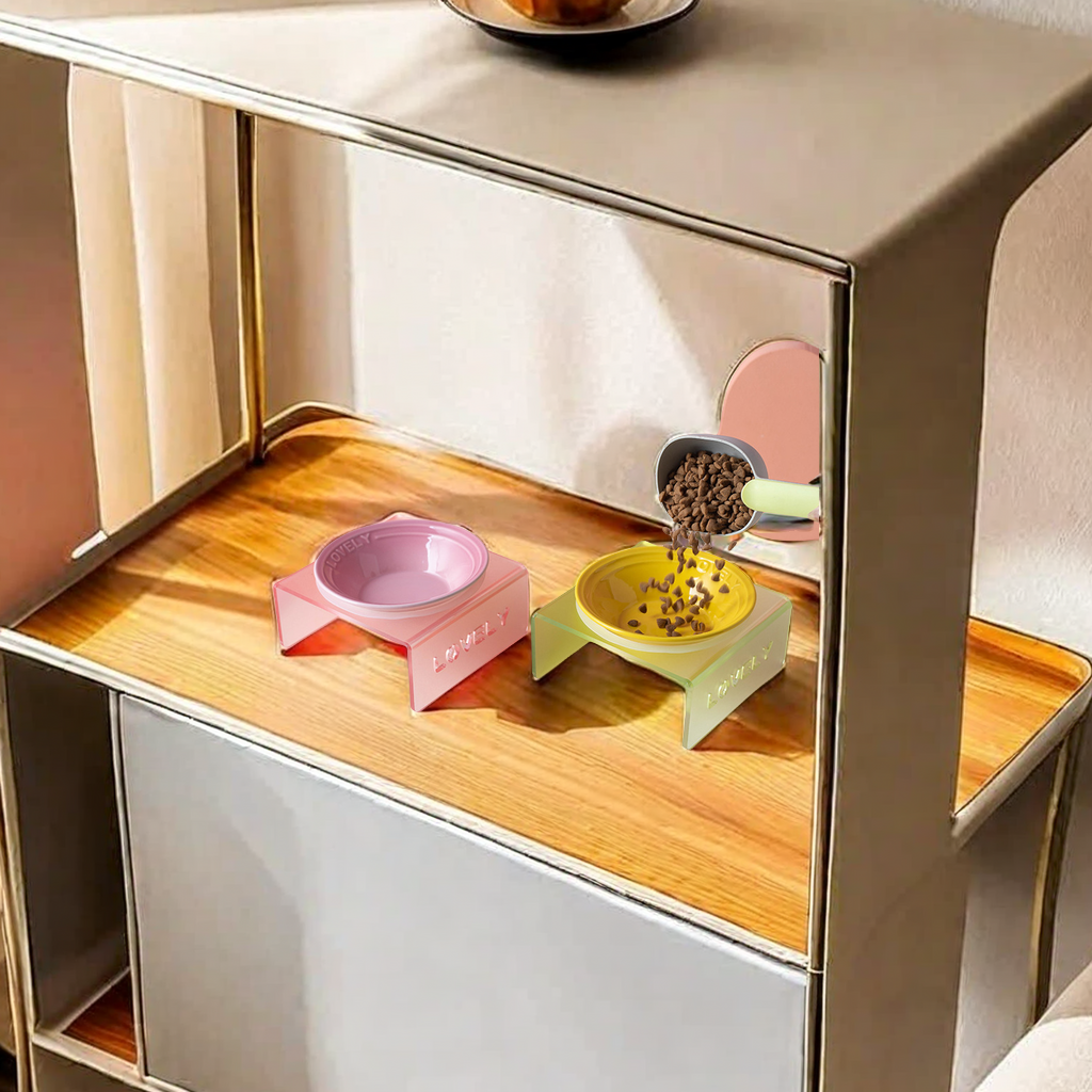 Cool color plate, Nordic-style ceramic pet bowl, multiple colors to choose from, cat and dog food bowl, water bowl, acrylic stand design, selected pet supplies, Kung Fu tea set style Specification image