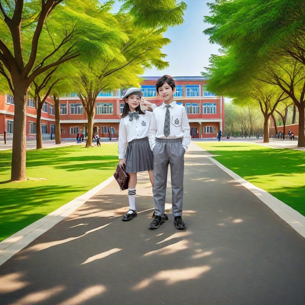 小学生校服春白底实物图