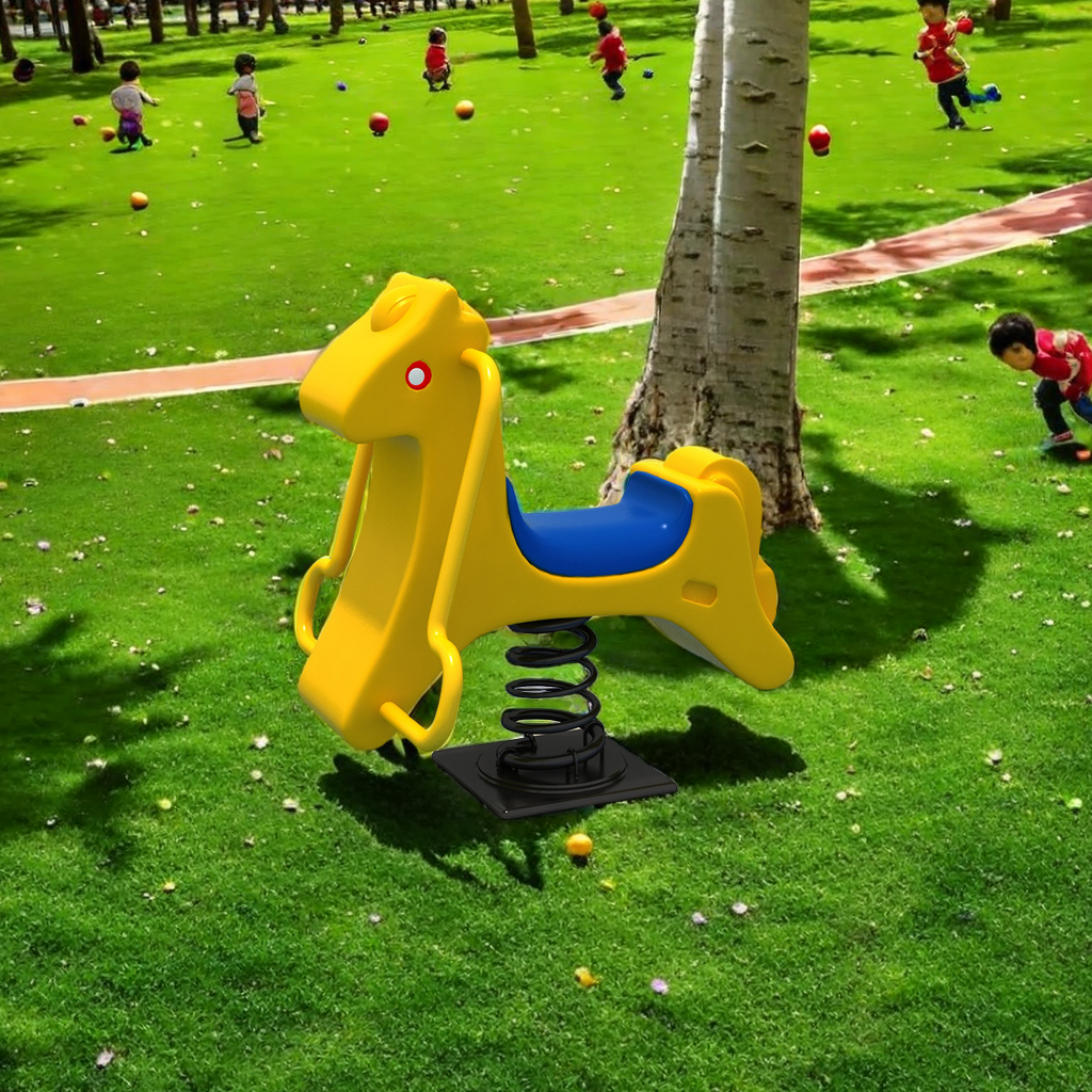 Children's outdoor rocking horse spring PE toys kindergarten community park amusement equipment seesaw swivel chair rocker Hualong play toy manufacturers direct sales full figure