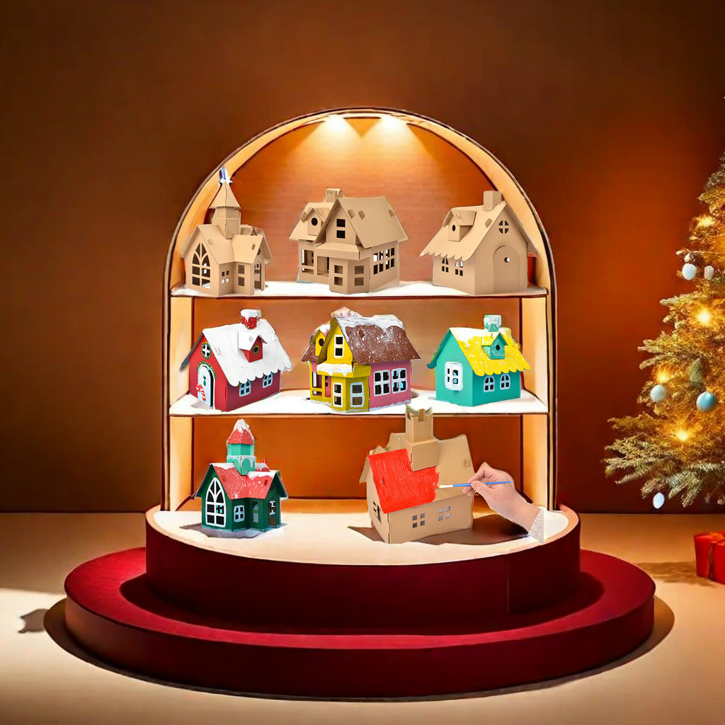 儿童圣诞手工diy纸板小屋制作材料礼品盒 纸盒玩具屋幼儿园建筑模型创意手工房子
