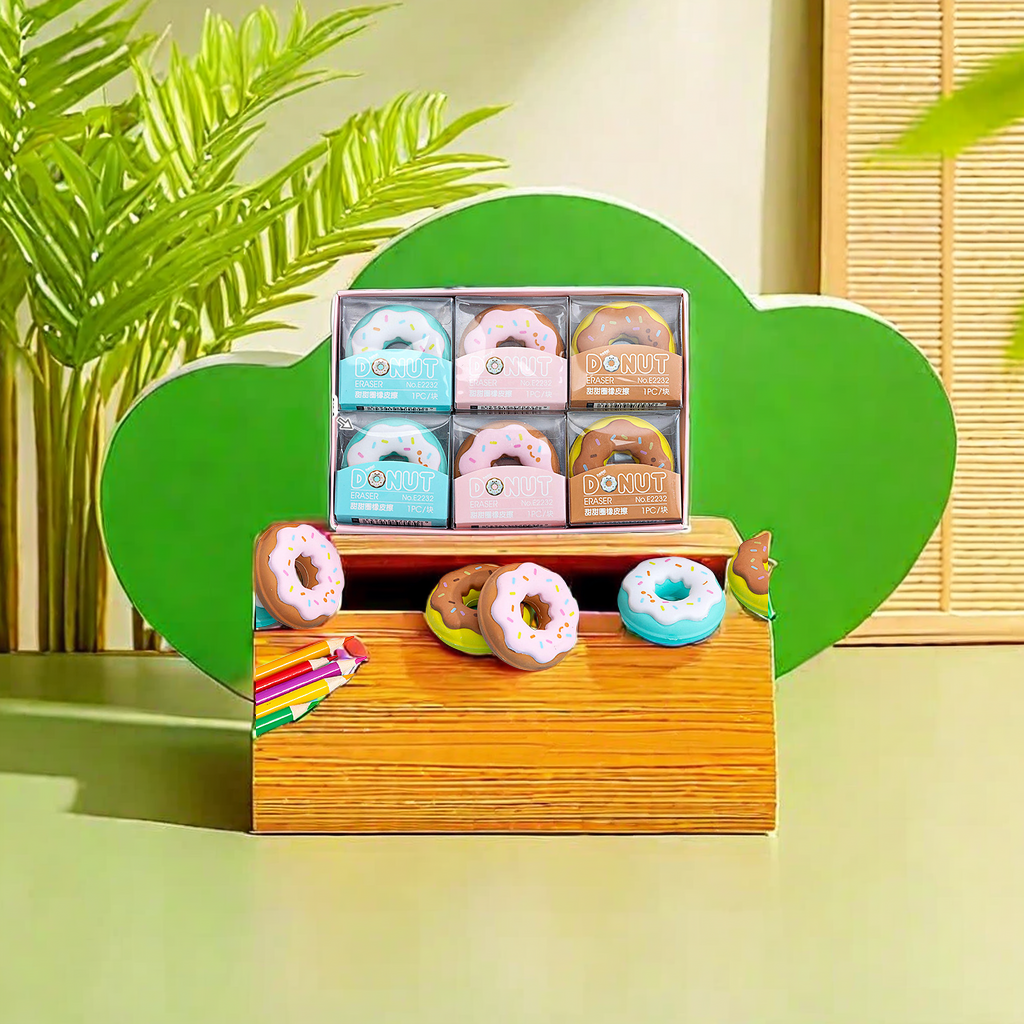 图强甜甜圈造型橡皮擦 大号创意卡通文具 玩具奖品 小学生可爱礼物 擦得干净无痕迹