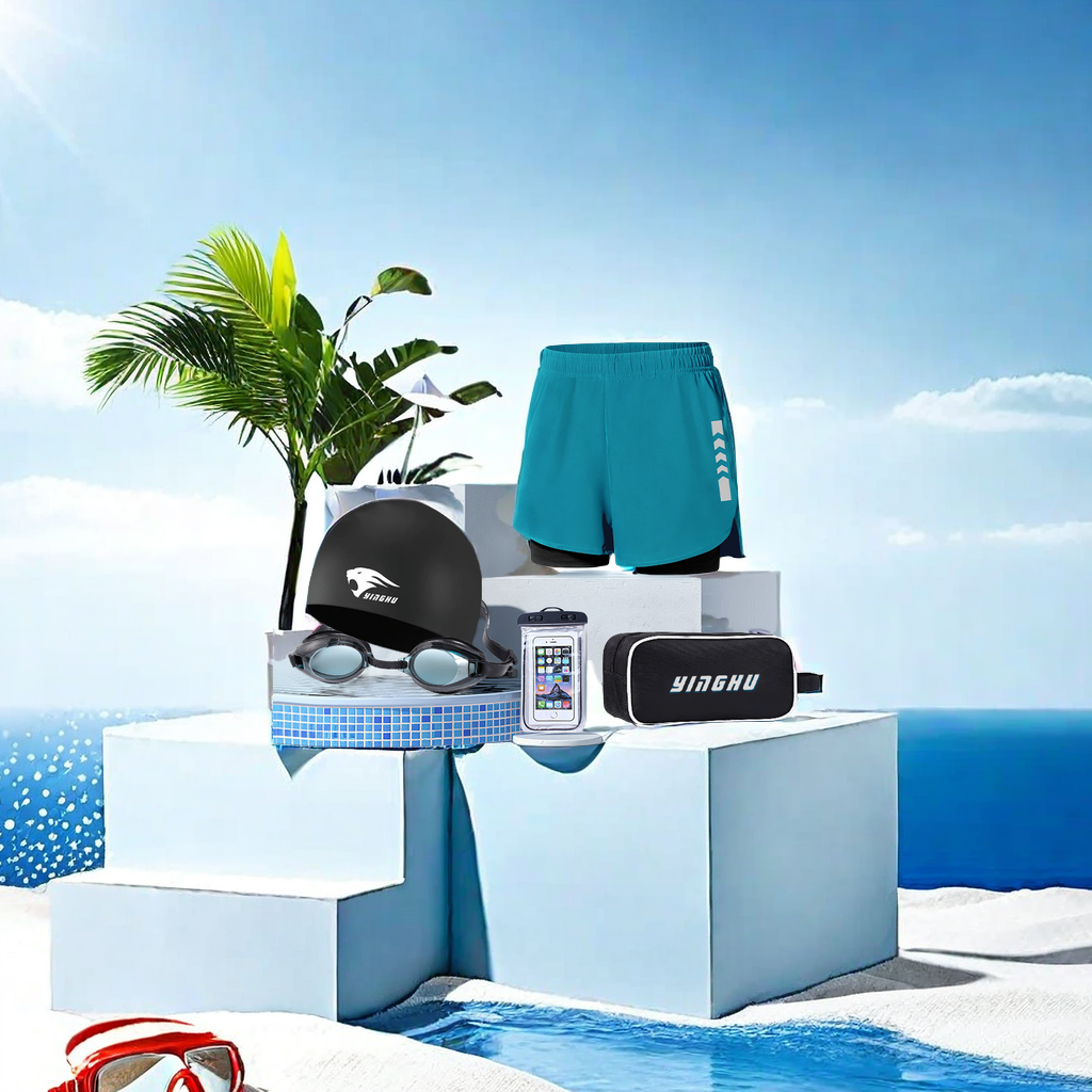 Men's professional swimming trunks, swimming caps, swimming goggles, three-piece swimming equipment, hot spring soaking to avoid embarrassment, beach pants, men's underwater sports essential swimming trunks