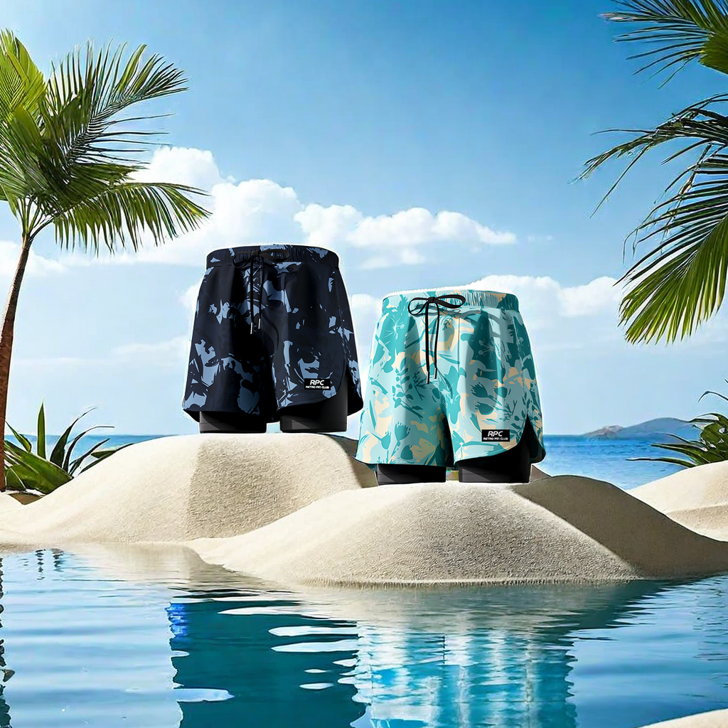 New men's professional double-layer flat-angle five-inch swimming trunks, anti-embarrassment adult beach swimming equipment, trendy and comfortable swimsuits