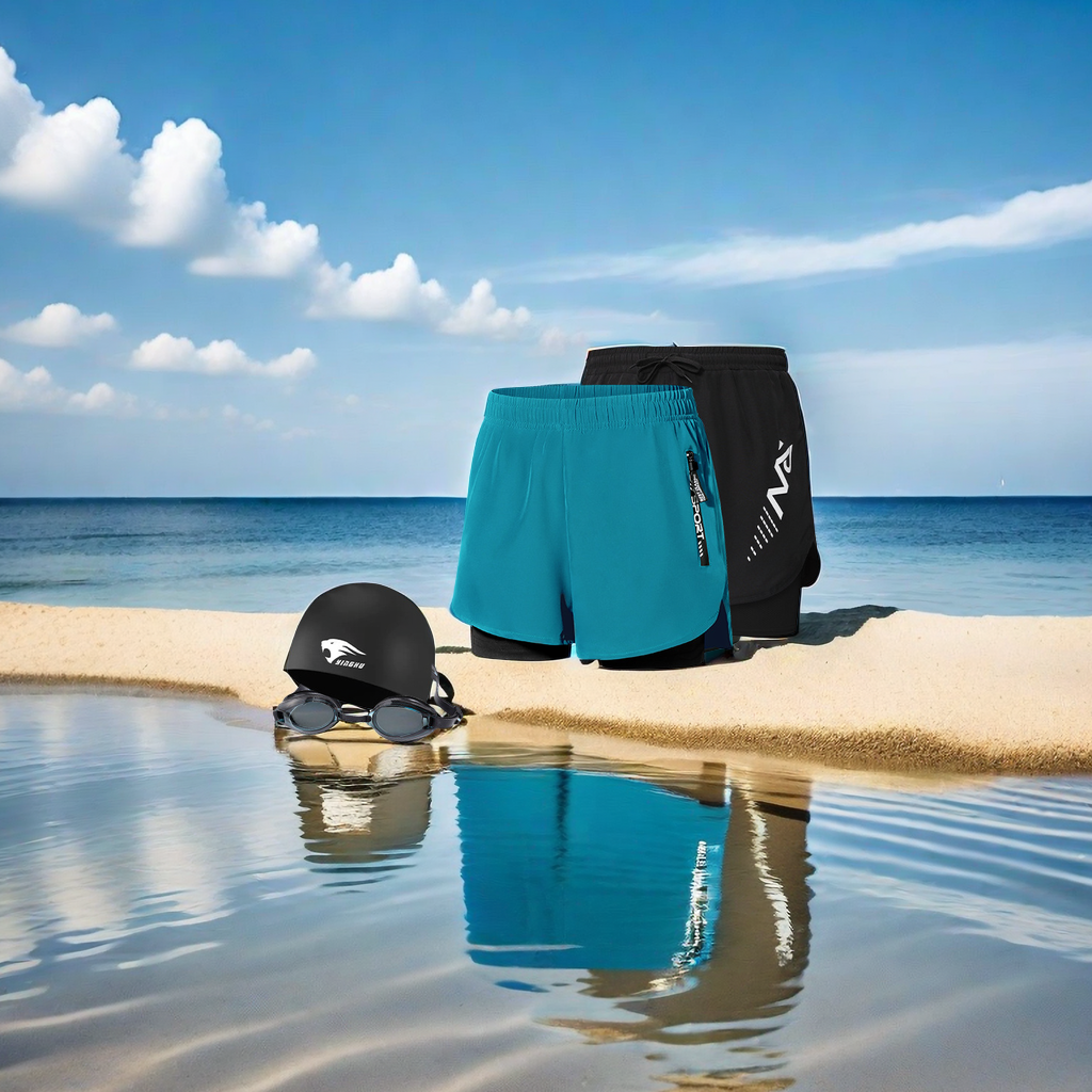 Men's professional swimming trunks set, double-layer anti-embarrassment quick-drying swimsuit, suitable for hot spring bathing, loose and comfortable lined swimsuit, essential equipment for men's swimming