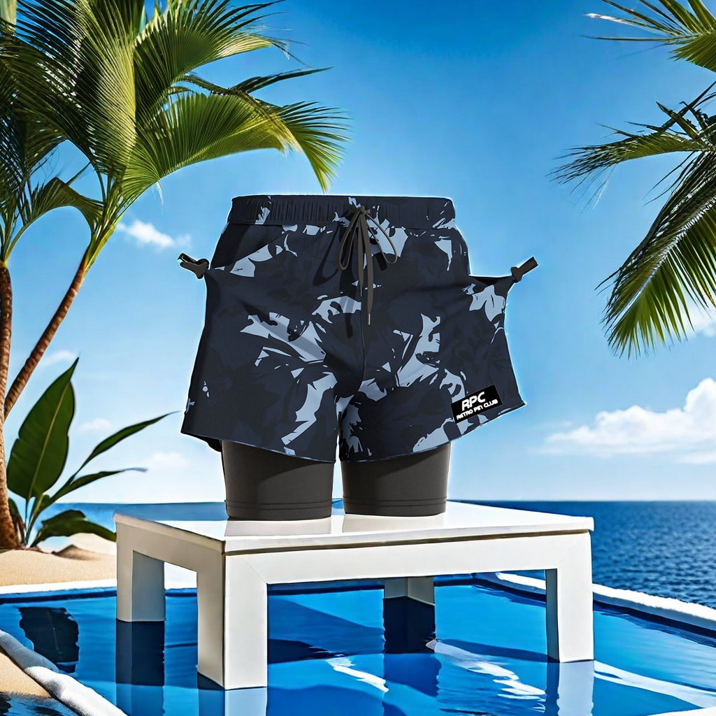 New men's professional double-layer flat-angle five-inch swimming trunks, anti-embarrassment adult beach swimming equipment, trendy and comfortable swimsuits details Picture