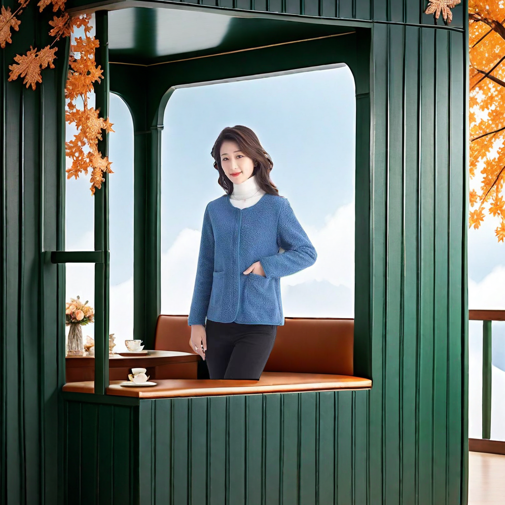 The new autumn and winter children's clothing, the small chanel-style faux lambskin plus-size women's coat, is a Korean-style loose short round-neck top that is versatile and trendy Specification image