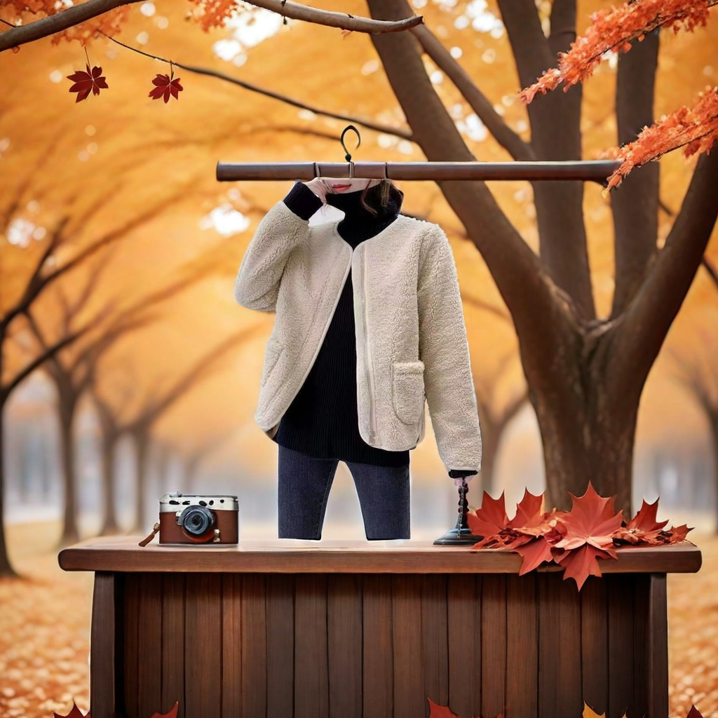 The new autumn and winter children's clothing, the small chanel-style faux lambskin plus-size women's coat, is a Korean-style loose short round-neck top that is versatile and trendy Application Scenario