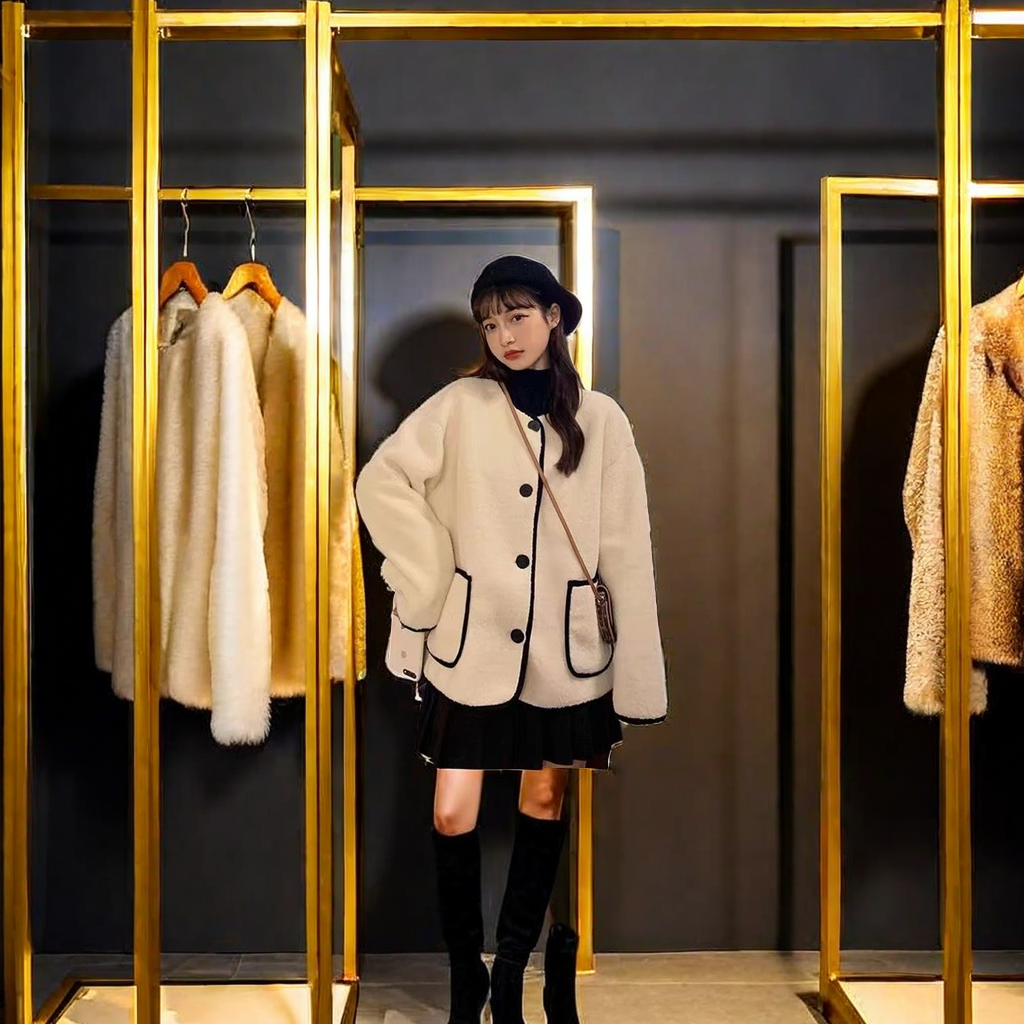 2023 New autumn and winter women's chanel-style lambskin coat, high-end, warm, loose and versatile cardigan top, other categories selected details Picture