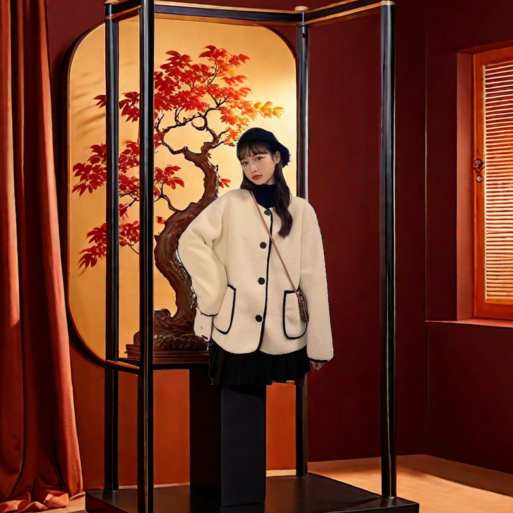 2023 New autumn and winter women's chanel-style lambskin coat, high-end, warm, loose and versatile cardigan top, other categories selected Application Scenario