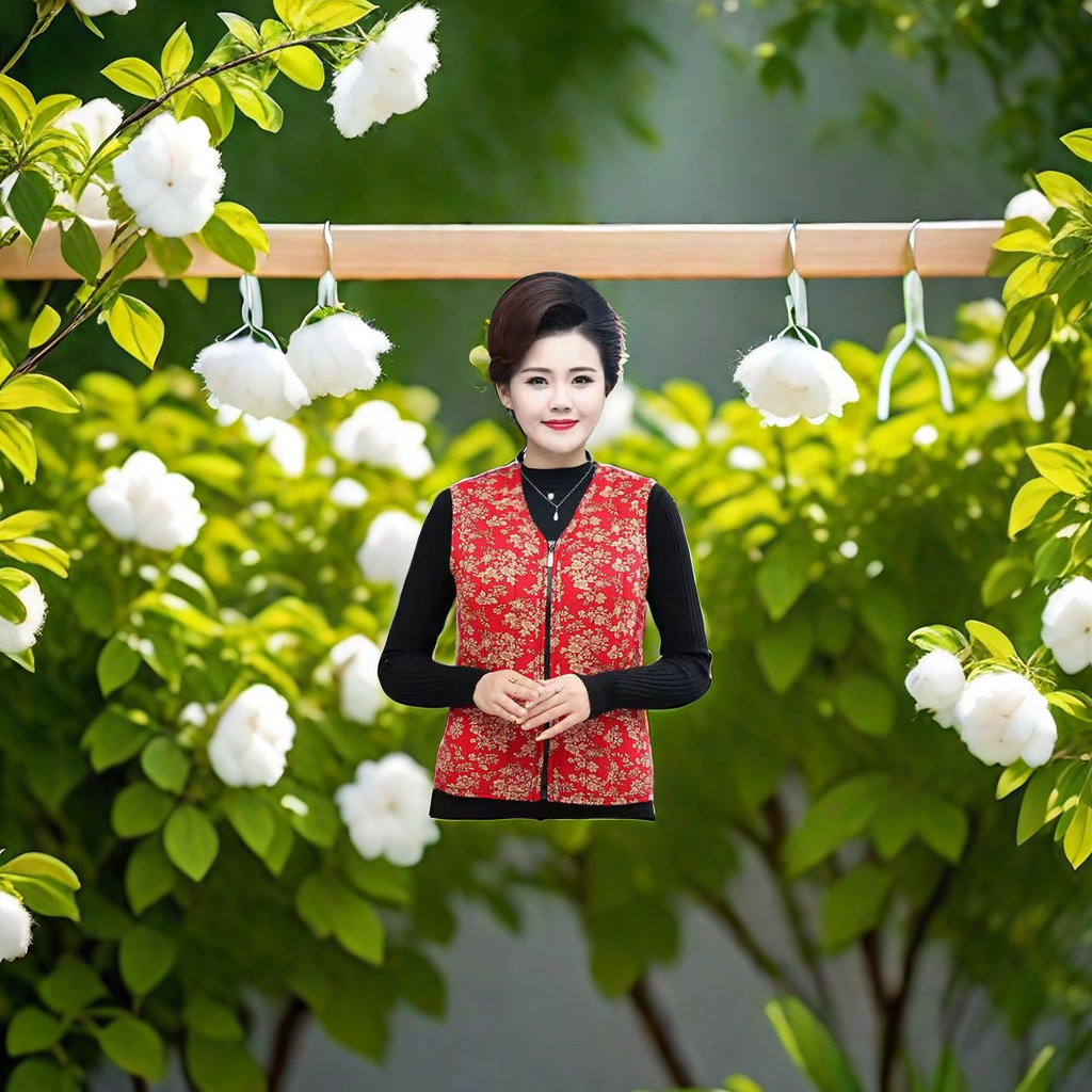 The new Spring and Autumn women's fashion floral cotton vest is worn over the vest with a zipper design. It is a short, warm and elastic milk silk waistcoat and comes with a beautiful scarf Specification image