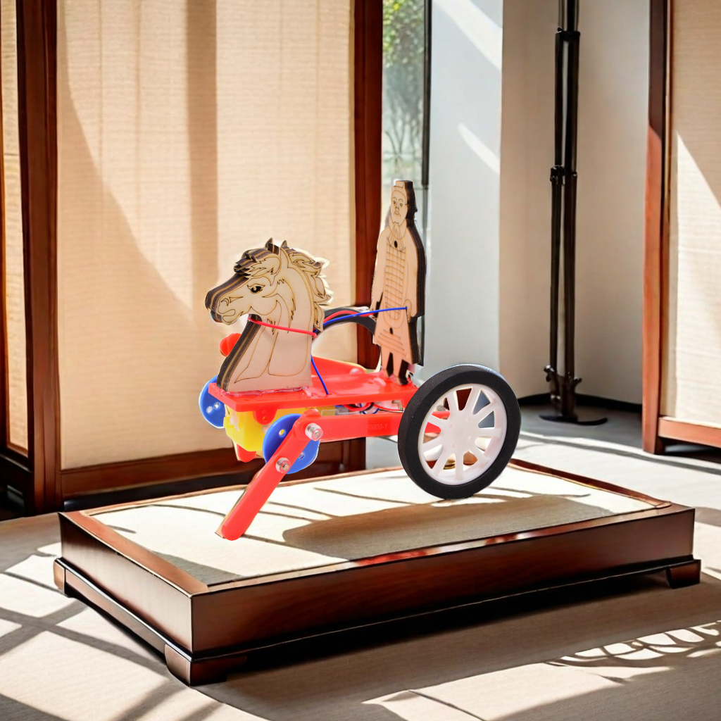 Teacher Xing's small science and technology handicraft DIY ancient chariot model toy Little Horse-drawn cart Creative educational toy parent-child Interactive learning set details Picture