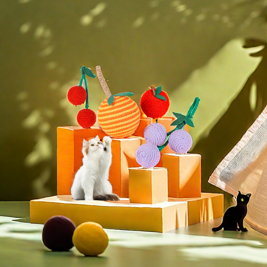 Cat high boredom bite resistant pet toy fruit twine ball wool fruit shape tease cat stick cat toy ball toy for cats full figure
