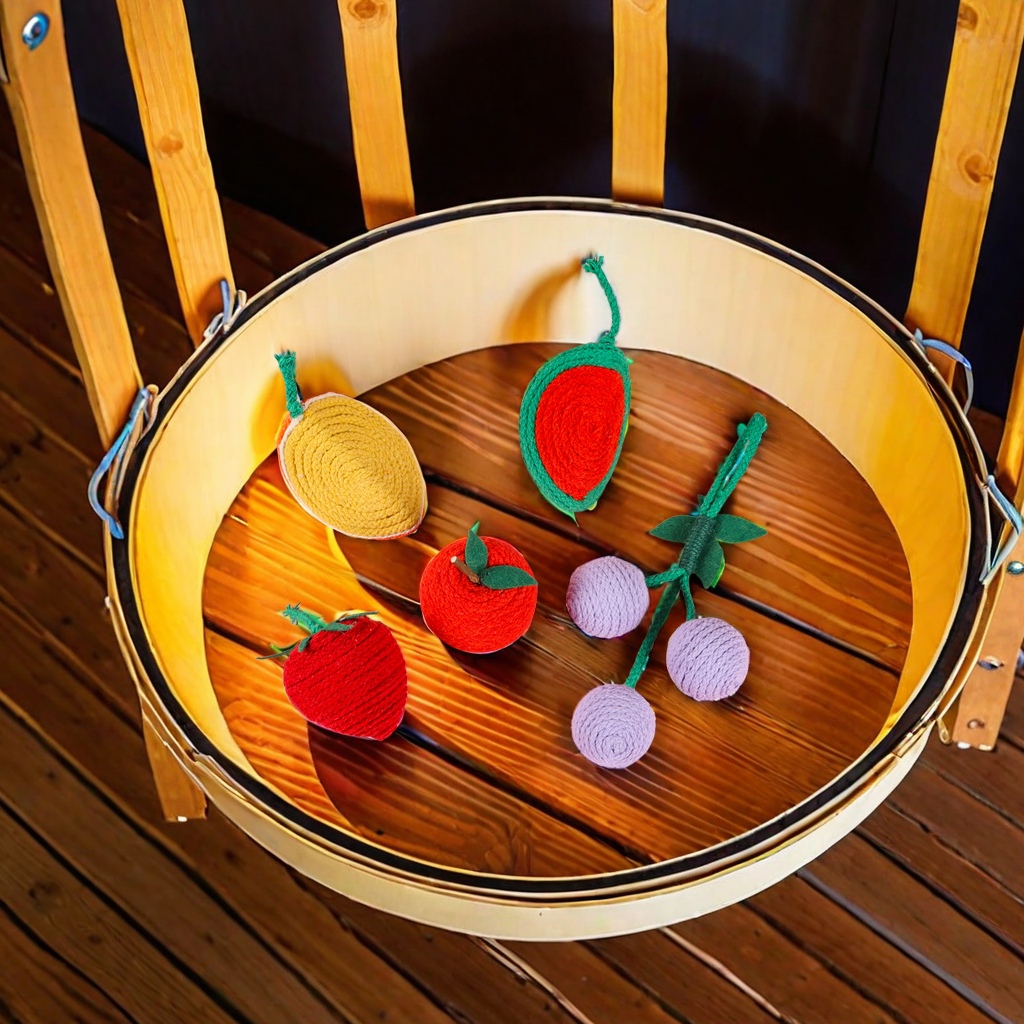 Cat high boredom bite resistant pet toy fruit twine ball wool fruit shape tease cat stick cat toy ball toy for cats Specification drawing