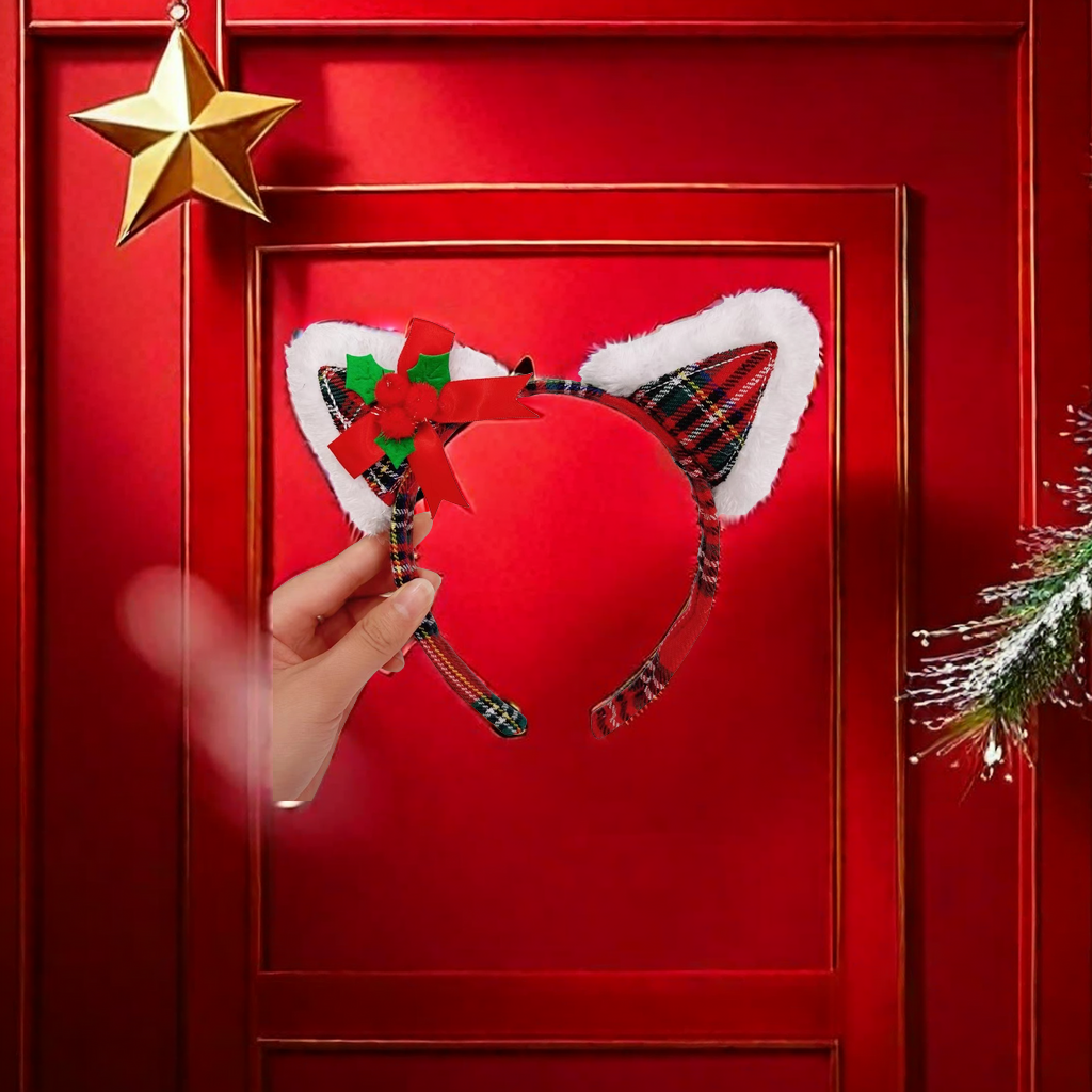 2023 New Christmas red antler little Chanel cat ear headband, retro hair accessory, cross-border wholesale bracelet, exquisite women's hair band, fashionable and trendy headwear details Picture