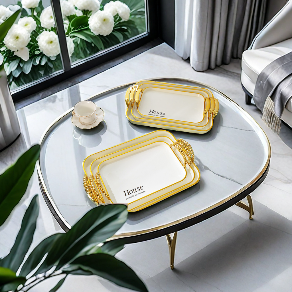 Platinum rectangular light luxury double-ear tray, home tea cup, popular tea plate, living room water cup, fruit plate, storage plate, suitable for other categories