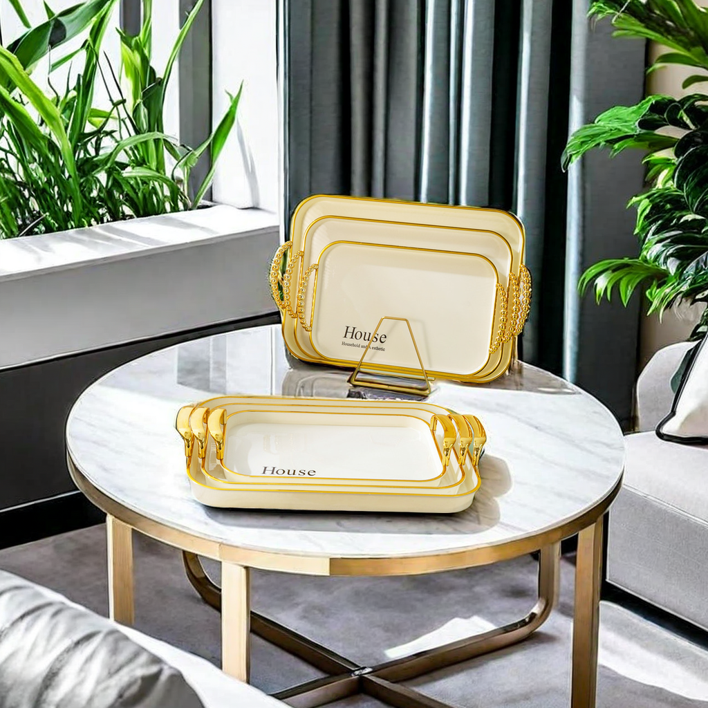 Platinum rectangular light luxury double-ear tray, home tea cup, popular tea plate, living room water cup, fruit plate, storage plate, suitable for other categories details Picture
