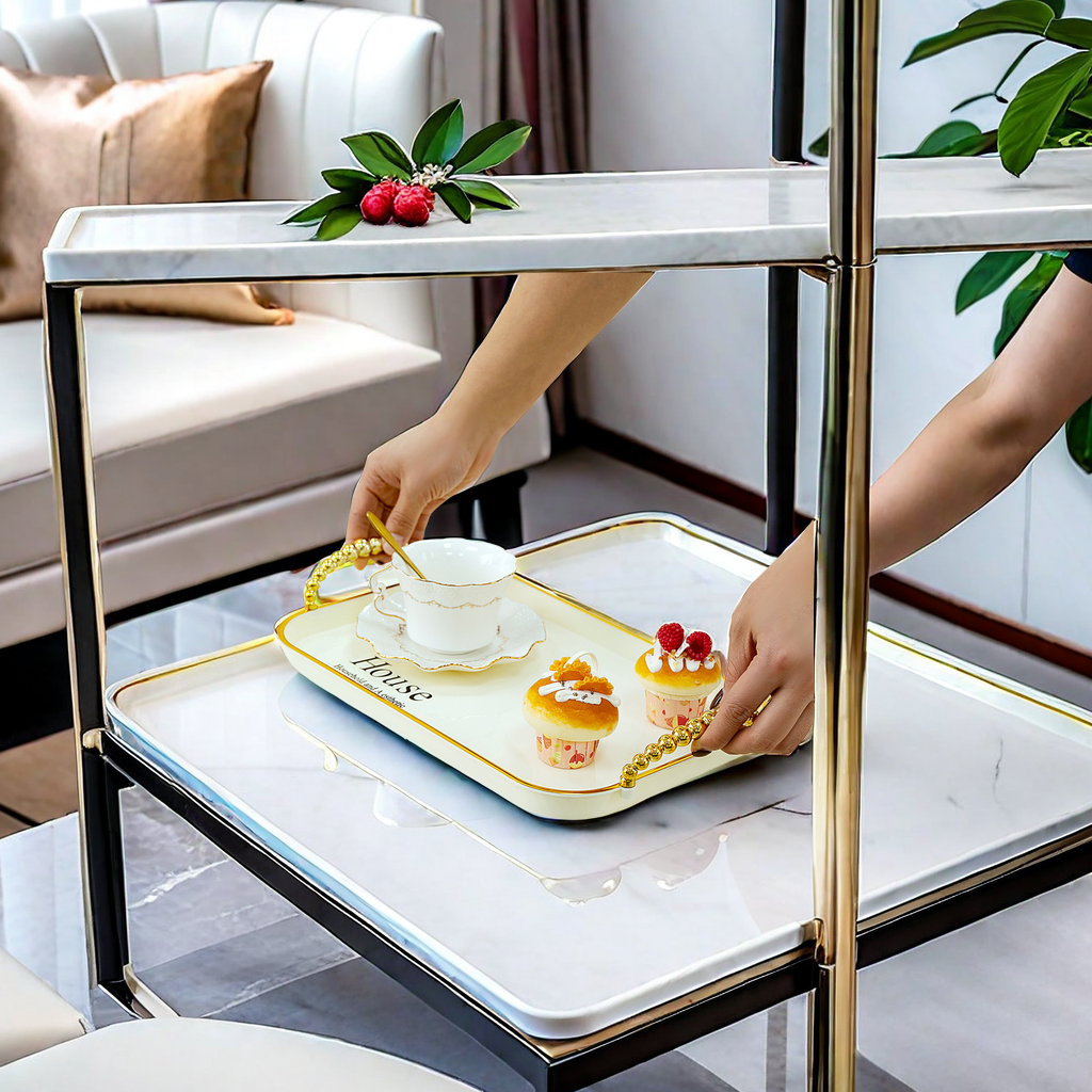 Platinum rectangular light luxury double-ear tray, home tea cup, popular tea plate, living room water cup, fruit plate, storage plate, suitable for other categories Specification image